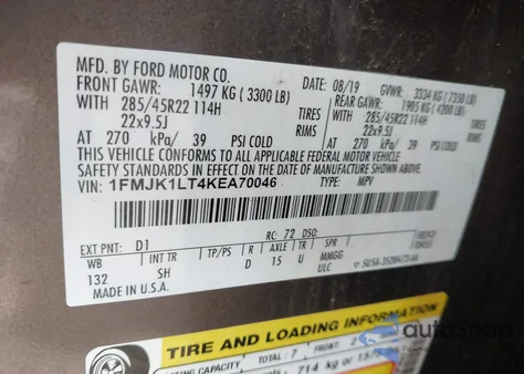 2019 Ford Expedition Max Platinum z USA, uszkodzony, nr VIN 1FMJK1LT4KEA70046